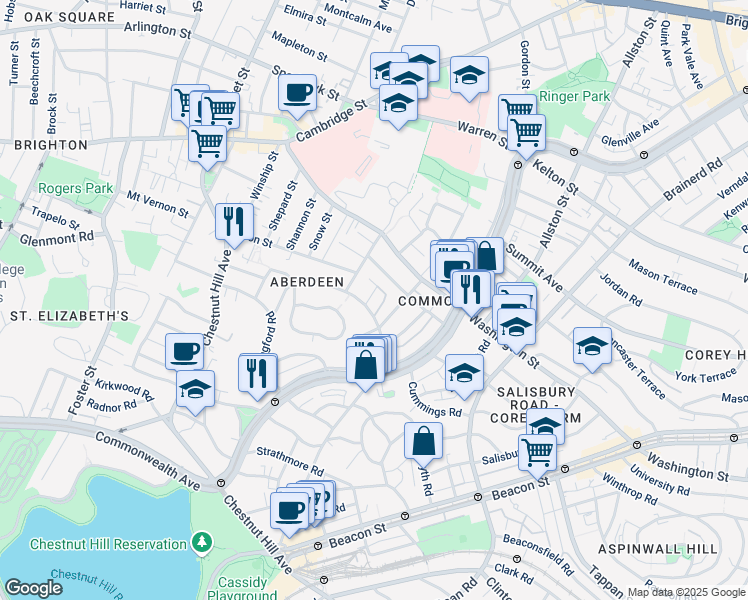 map of restaurants, bars, coffee shops, grocery stores, and more near 104 Euston Road in Boston