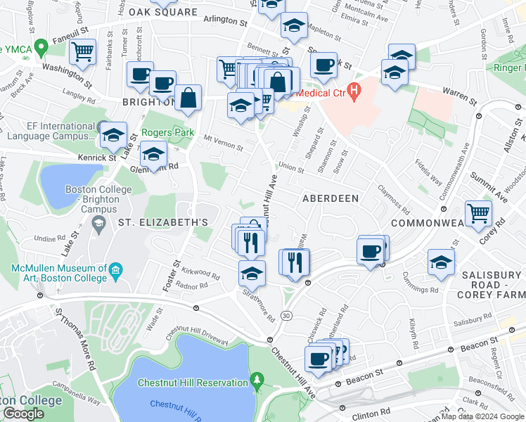 map of restaurants, bars, coffee shops, grocery stores, and more near 4 Wiltshire Road in Boston