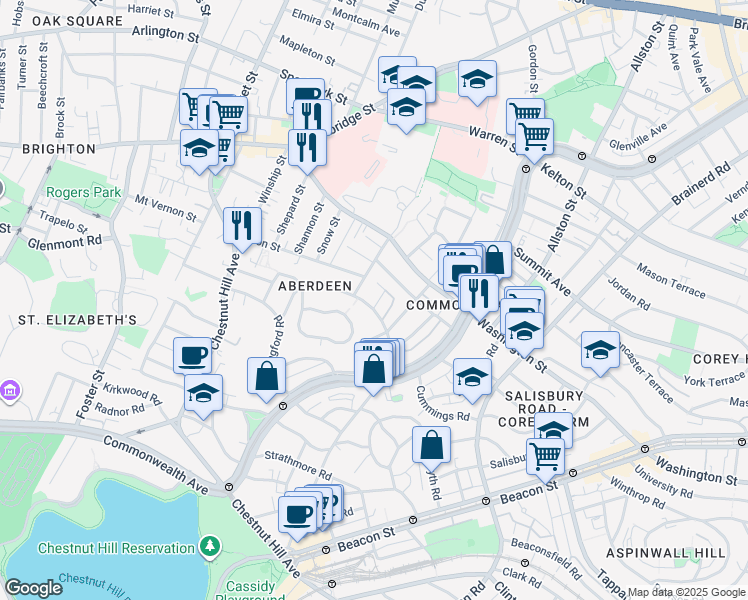 map of restaurants, bars, coffee shops, grocery stores, and more near 104 Euston Road in Boston