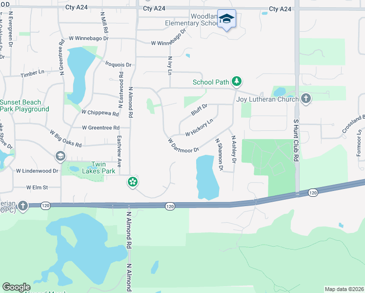map of restaurants, bars, coffee shops, grocery stores, and more near 17417 West Dartmoor Drive in Grayslake