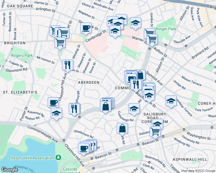 map of restaurants, bars, coffee shops, grocery stores, and more near 104 Euston Road in Boston