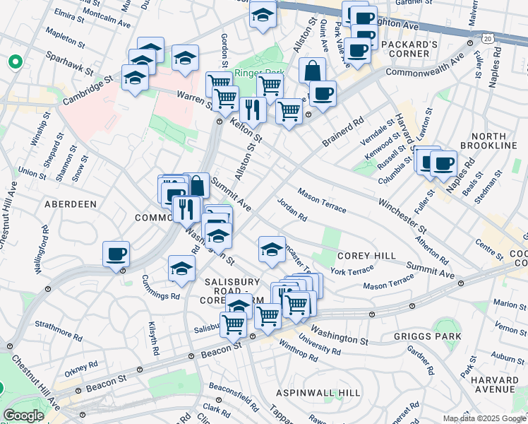 map of restaurants, bars, coffee shops, grocery stores, and more near in Boston