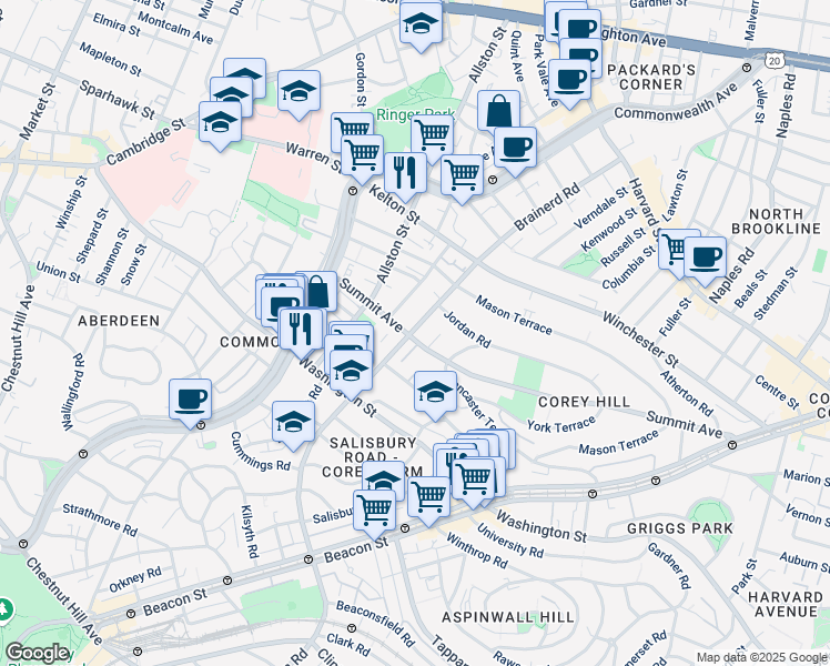 map of restaurants, bars, coffee shops, grocery stores, and more near in Boston