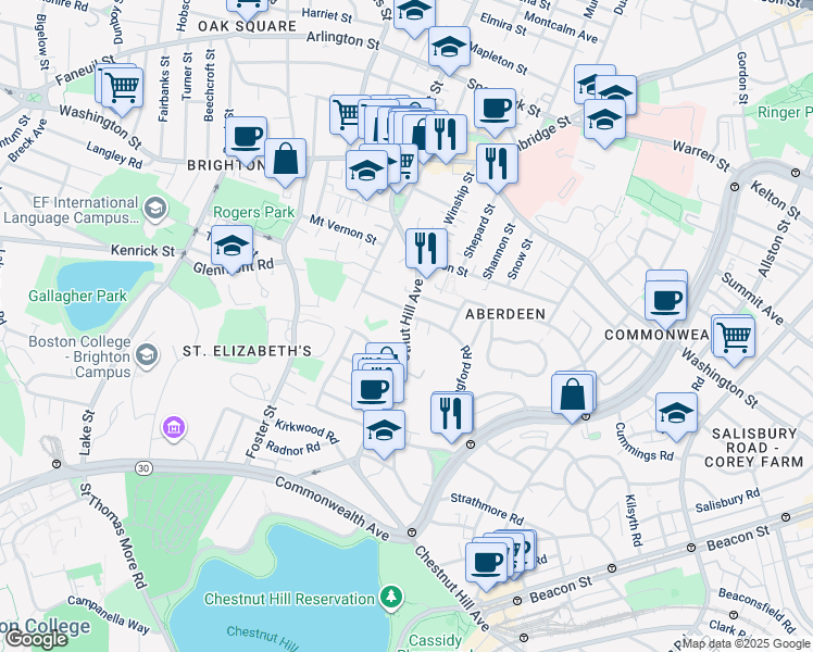 map of restaurants, bars, coffee shops, grocery stores, and more near 4 Wiltshire Road in Boston