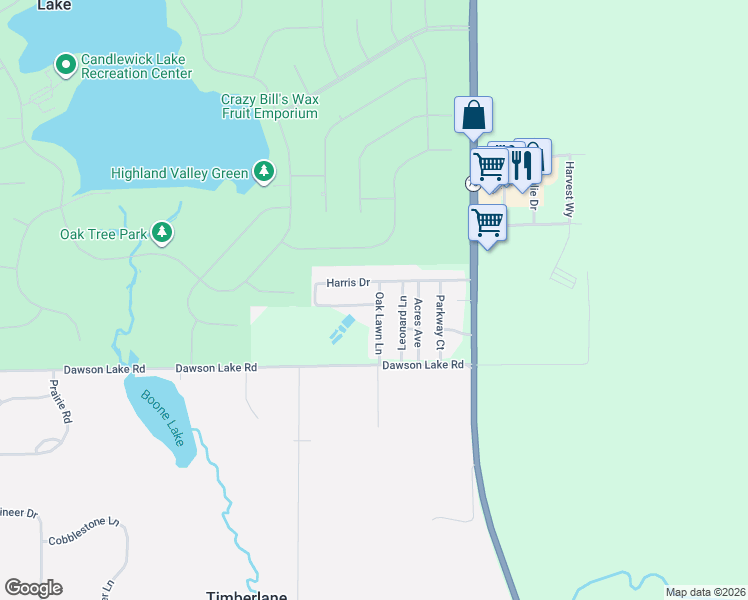 map of restaurants, bars, coffee shops, grocery stores, and more near 13111 Oak Lawn Lane in Poplar Grove