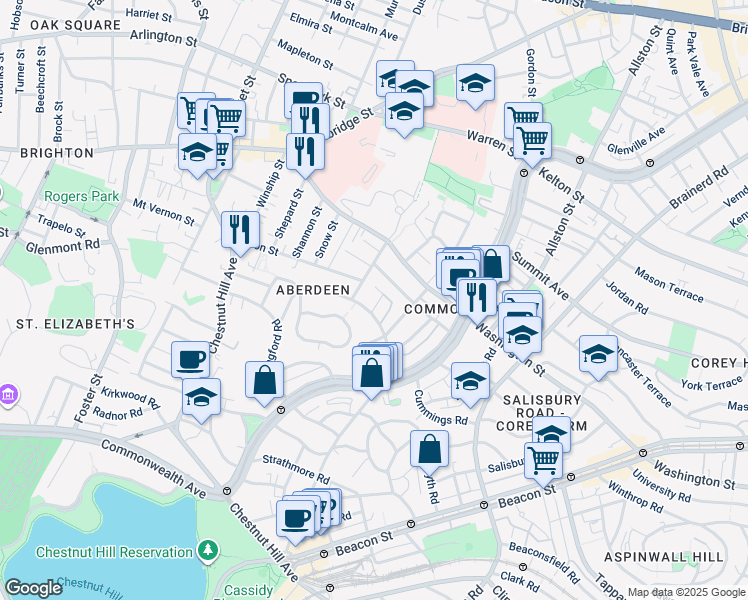 map of restaurants, bars, coffee shops, grocery stores, and more near 104 Euston Road in Boston