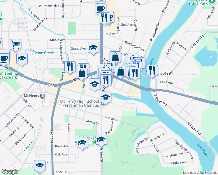 map of restaurants, bars, coffee shops, grocery stores, and more near 3319 Venice Avenue in McHenry