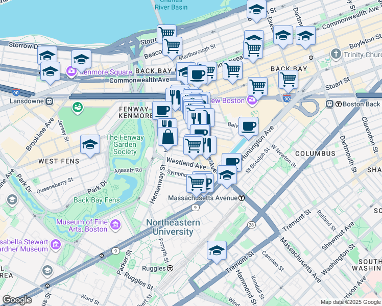 map of restaurants, bars, coffee shops, grocery stores, and more near 39 Edgerly Road in Boston