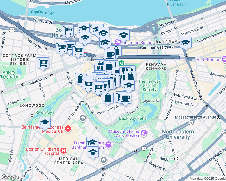 map of restaurants, bars, coffee shops, grocery stores, and more near in Boston