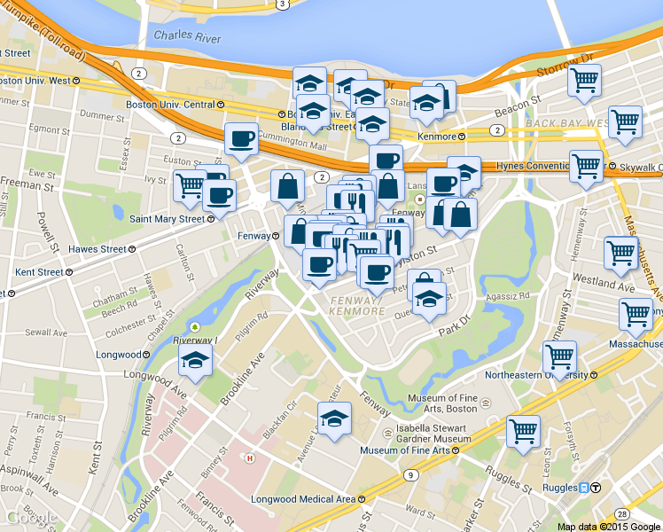 map of restaurants, bars, coffee shops, grocery stores, and more near 132 Fullerton Street in Boston