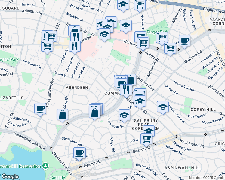 map of restaurants, bars, coffee shops, grocery stores, and more near 127 Washington Street in Boston