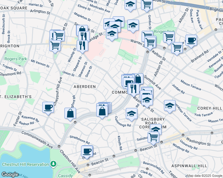 map of restaurants, bars, coffee shops, grocery stores, and more near 127 Washington Street in Boston