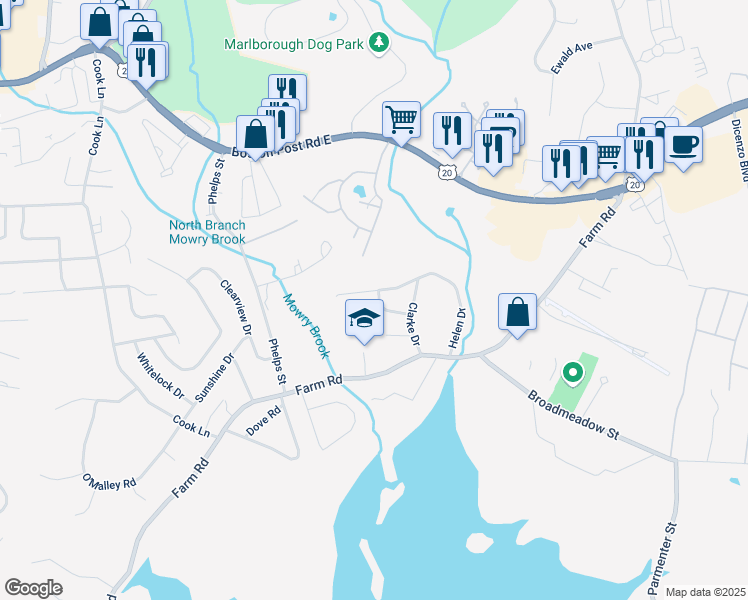 map of restaurants, bars, coffee shops, grocery stores, and more near 50 Helen Drive in Marlborough