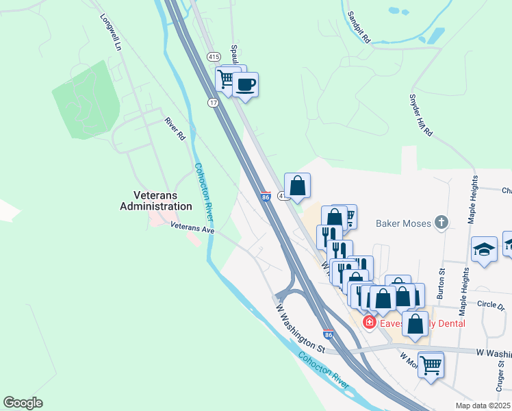 map of restaurants, bars, coffee shops, grocery stores, and more near Southern Tier Expressway in Bath