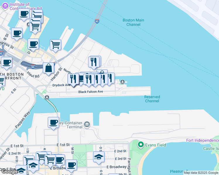 map of restaurants, bars, coffee shops, grocery stores, and more near in Boston