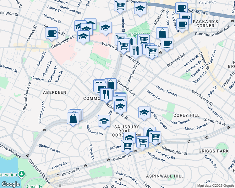 map of restaurants, bars, coffee shops, grocery stores, and more near 15 Carol Avenue in Boston