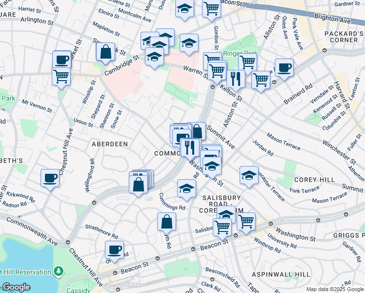 map of restaurants, bars, coffee shops, grocery stores, and more near 68 Fidelis Way in Boston