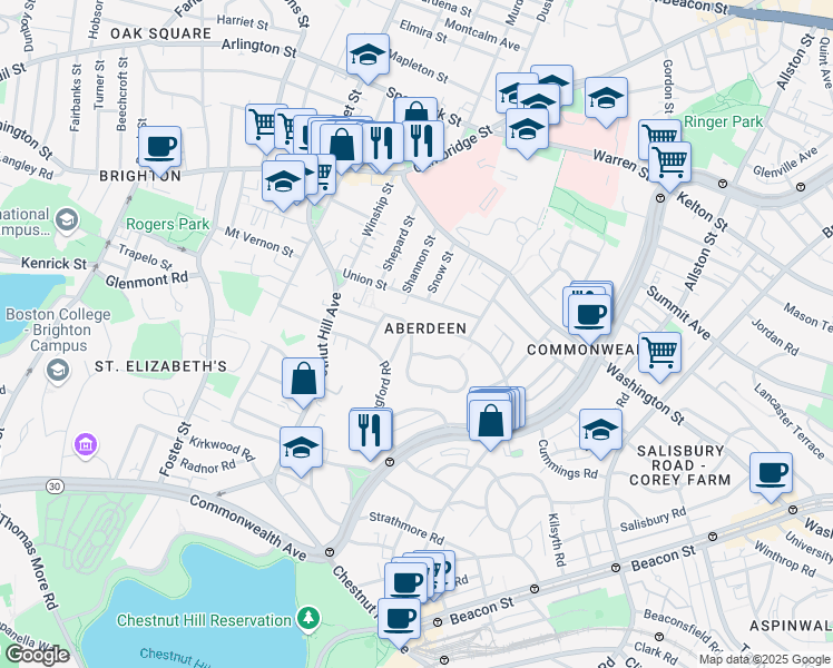 map of restaurants, bars, coffee shops, grocery stores, and more near in Boston