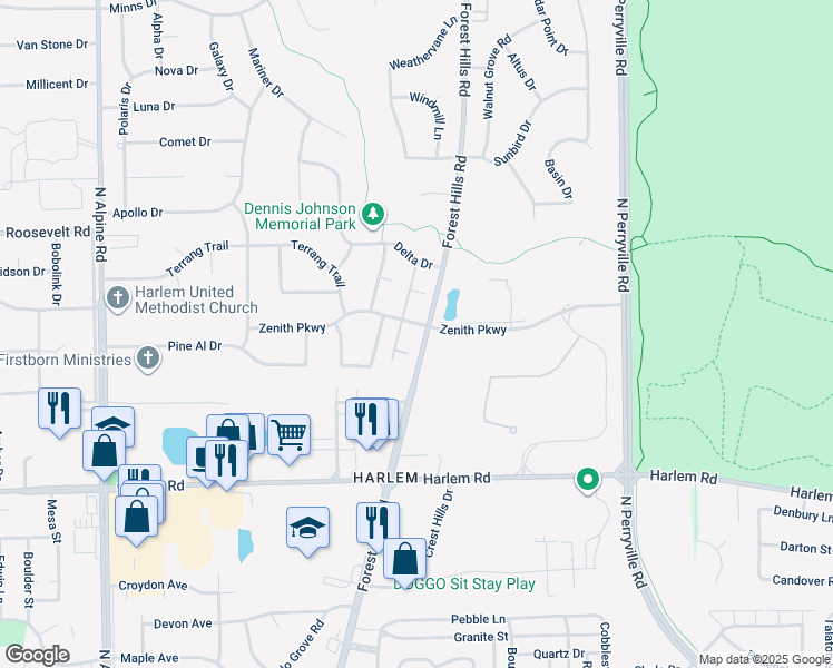 map of restaurants, bars, coffee shops, grocery stores, and more near 5178 Zenith Parkway in Machesney Park