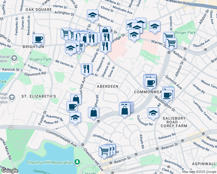 map of restaurants, bars, coffee shops, grocery stores, and more near in Boston