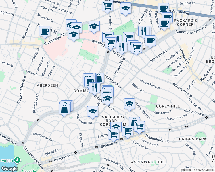 map of restaurants, bars, coffee shops, grocery stores, and more near 15 Carol Avenue in Boston