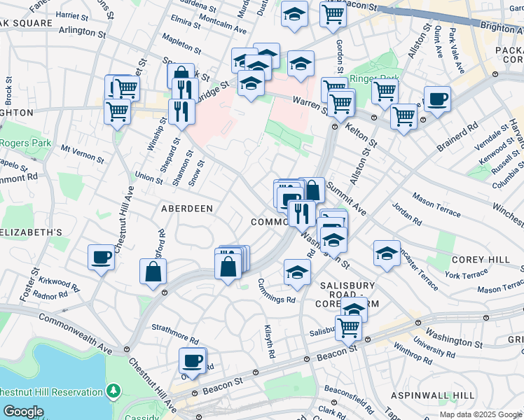 map of restaurants, bars, coffee shops, grocery stores, and more near 127 Washington Street in Boston