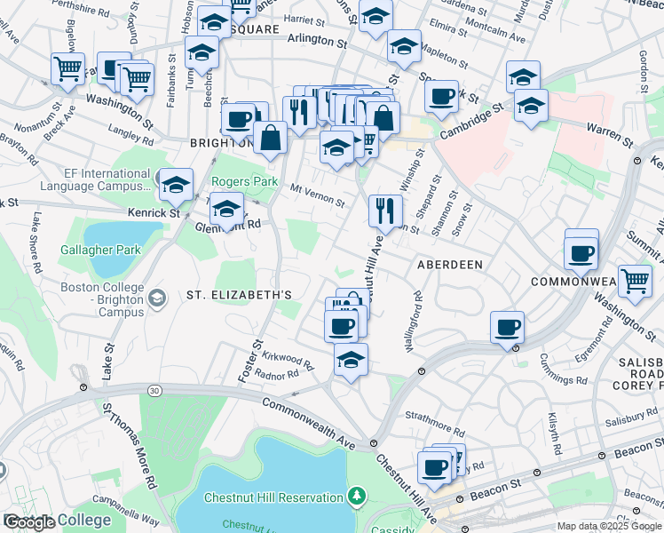 map of restaurants, bars, coffee shops, grocery stores, and more near 127 Academy Hill Road in Boston