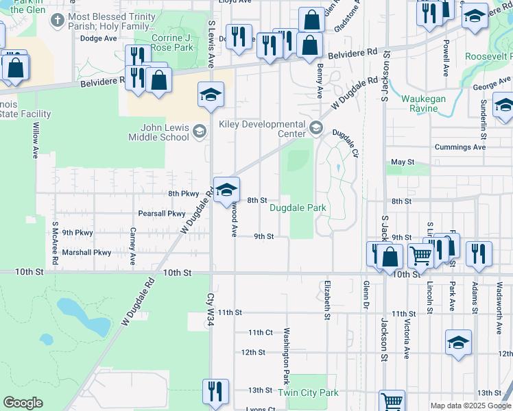 map of restaurants, bars, coffee shops, grocery stores, and more near 1714 8th Street in Waukegan