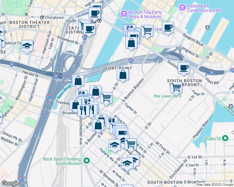 map of restaurants, bars, coffee shops, grocery stores, and more near 1 Iron Street in Boston