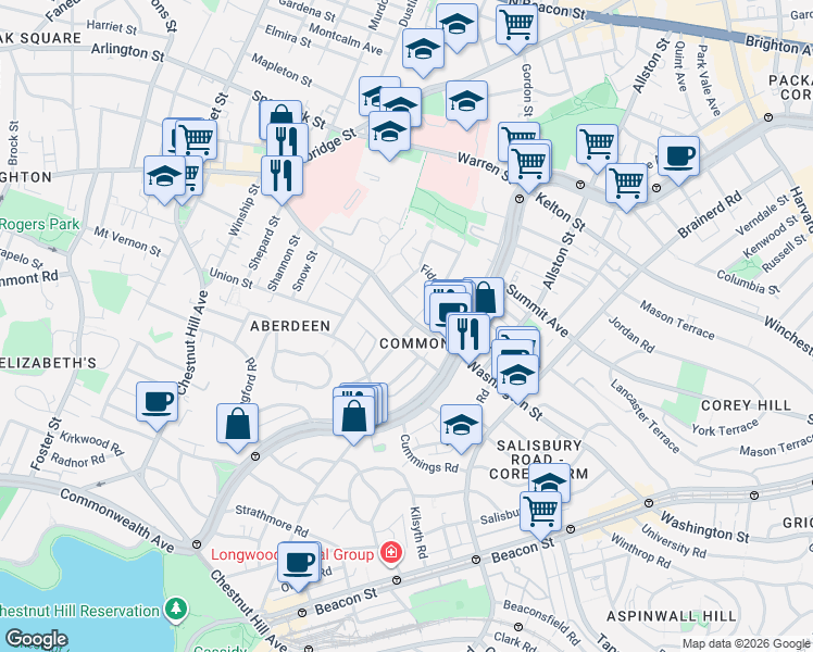 map of restaurants, bars, coffee shops, grocery stores, and more near 127 Washington Street in Boston