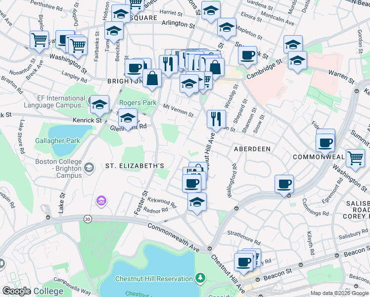 map of restaurants, bars, coffee shops, grocery stores, and more near 127 Academy Hill Road in Boston