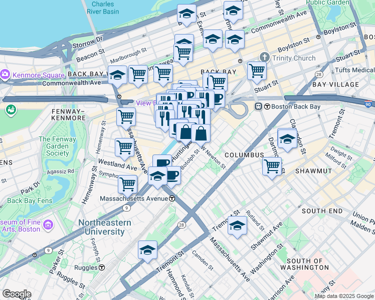 map of restaurants, bars, coffee shops, grocery stores, and more near in Boston