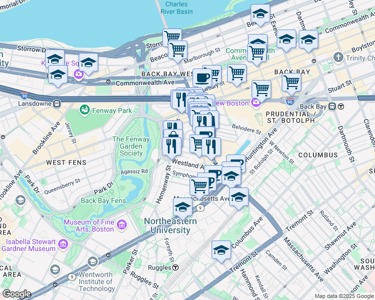 map of restaurants, bars, coffee shops, grocery stores, and more near 39 Edgerly Road in Boston