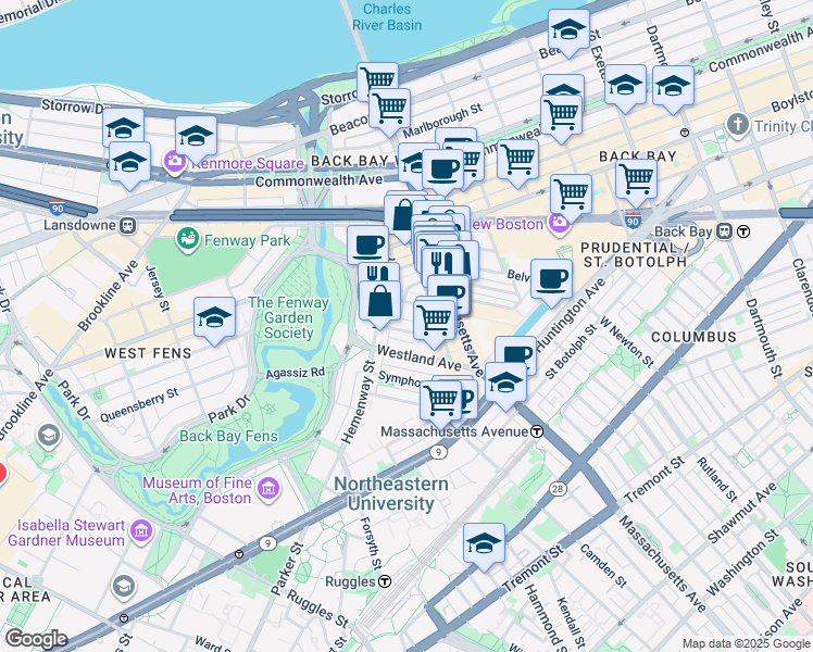 map of restaurants, bars, coffee shops, grocery stores, and more near 39 Edgerly Road in Boston