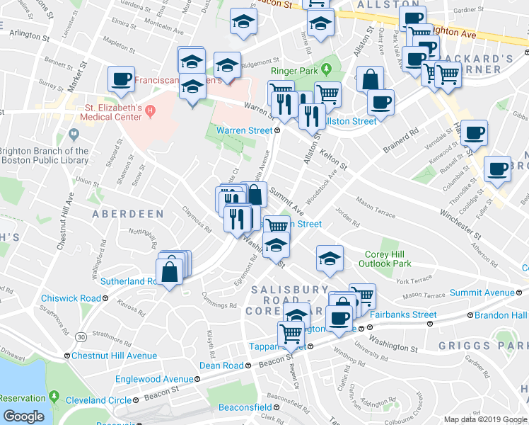 map of restaurants, bars, coffee shops, grocery stores, and more near 15 Carol Avenue in Boston