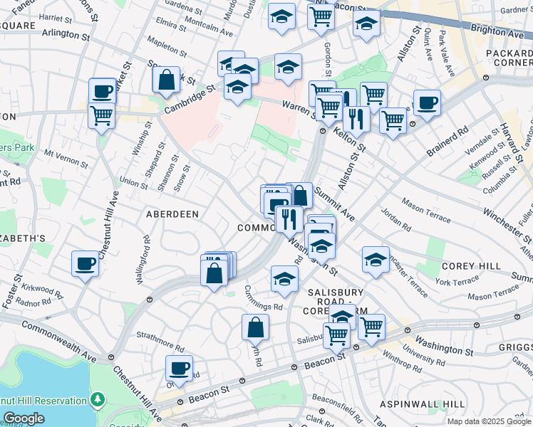 map of restaurants, bars, coffee shops, grocery stores, and more near 68 Fidelis Way in Boston