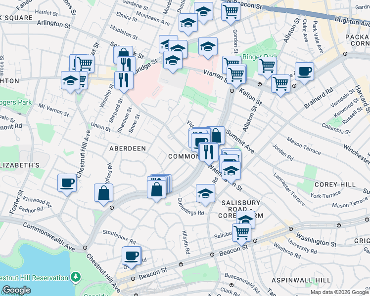 map of restaurants, bars, coffee shops, grocery stores, and more near 127 Washington Street in Boston