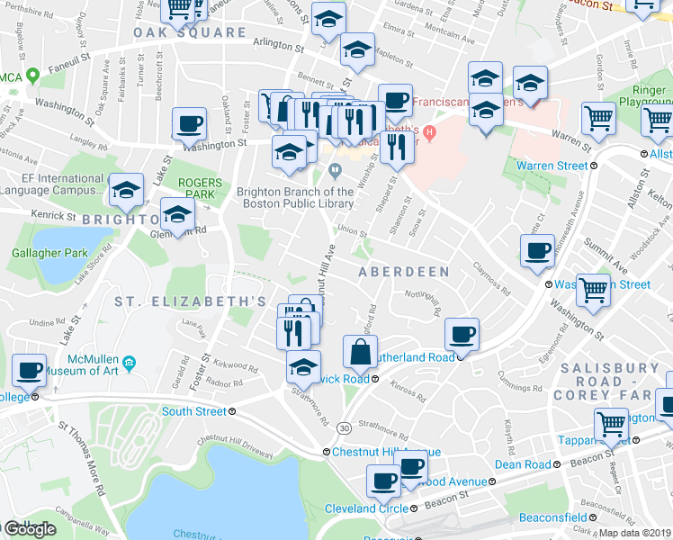 map of restaurants, bars, coffee shops, grocery stores, and more near 8 Priscilla Road in Boston