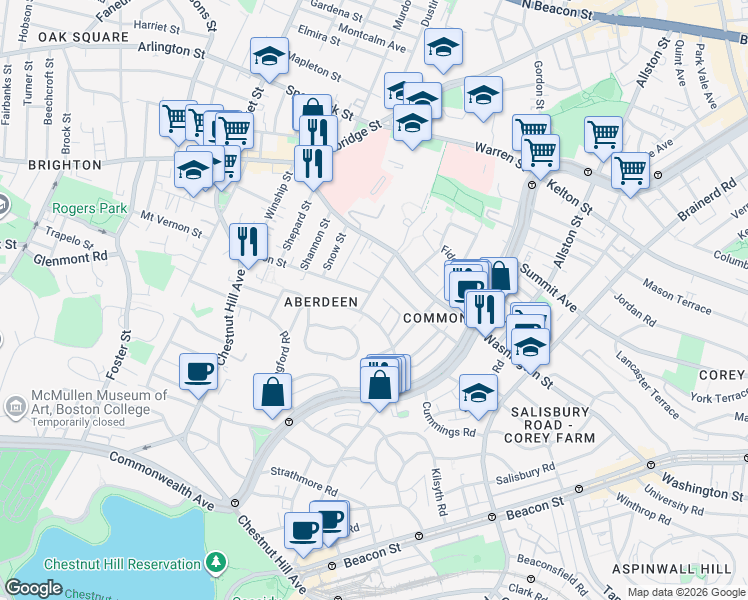 map of restaurants, bars, coffee shops, grocery stores, and more near 40 Monastery Road in Boston