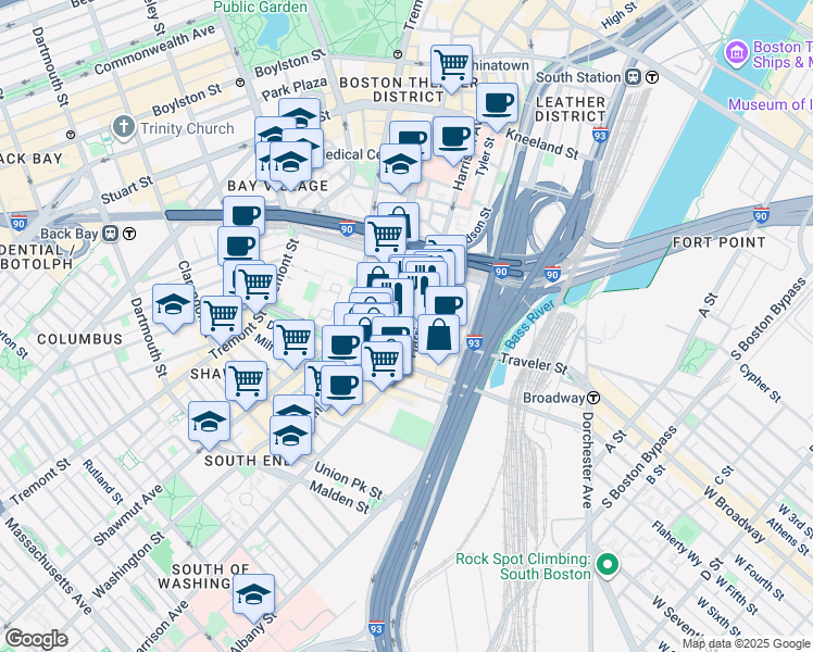 map of restaurants, bars, coffee shops, grocery stores, and more near 500 Traveler Street in Boston