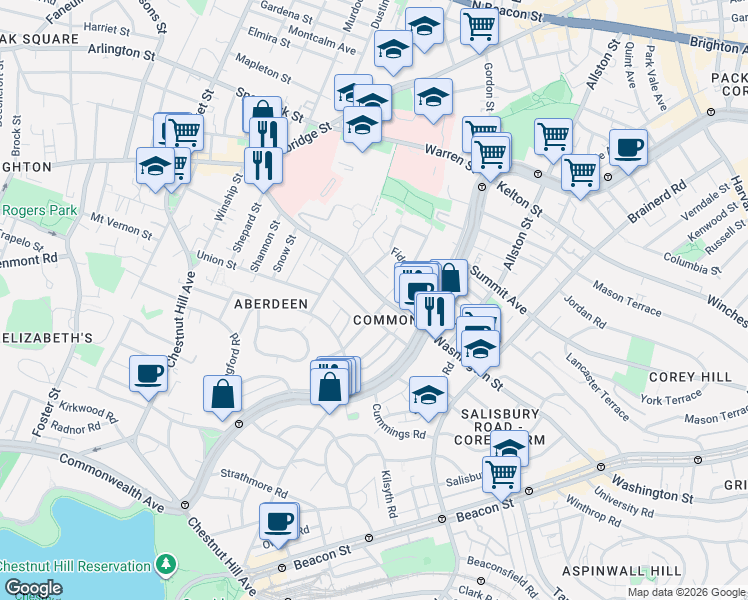 map of restaurants, bars, coffee shops, grocery stores, and more near 127 Washington Street in Boston
