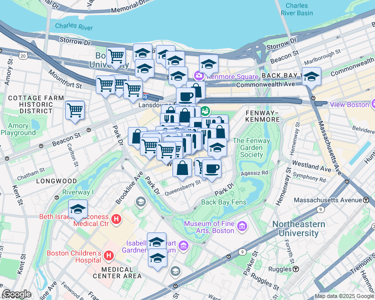 map of restaurants, bars, coffee shops, grocery stores, and more near in Boston