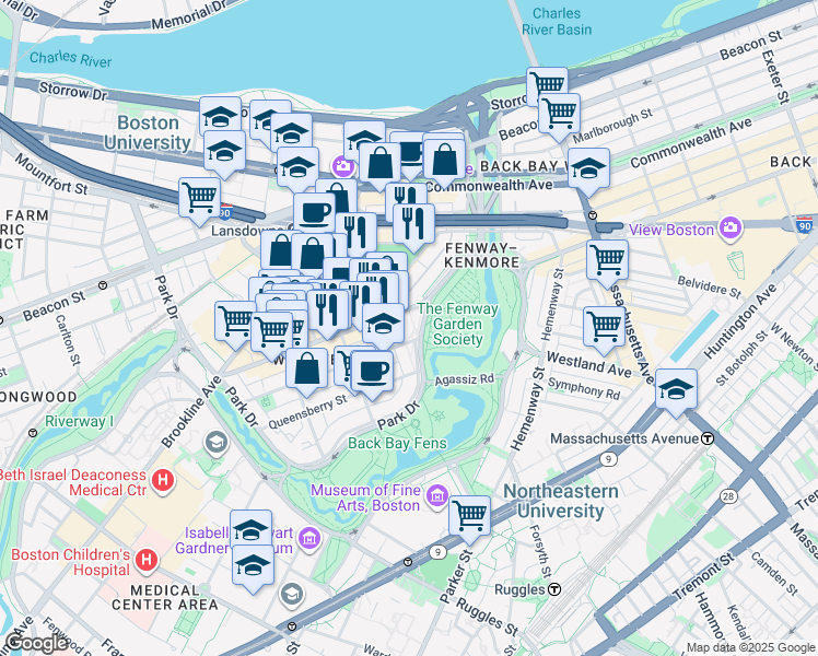 map of restaurants, bars, coffee shops, grocery stores, and more near in Boston