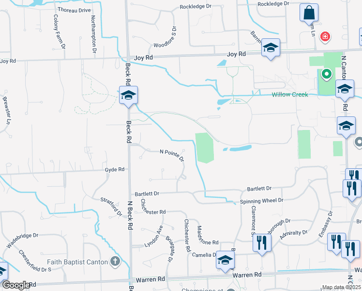 map of restaurants, bars, coffee shops, grocery stores, and more near 8143 Steven Court in Wayne County