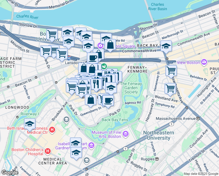 map of restaurants, bars, coffee shops, grocery stores, and more near 1271 Boylston Street in Boston
