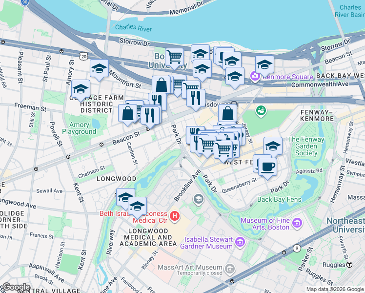 map of restaurants, bars, coffee shops, grocery stores, and more near 440 Park Drive in Boston
