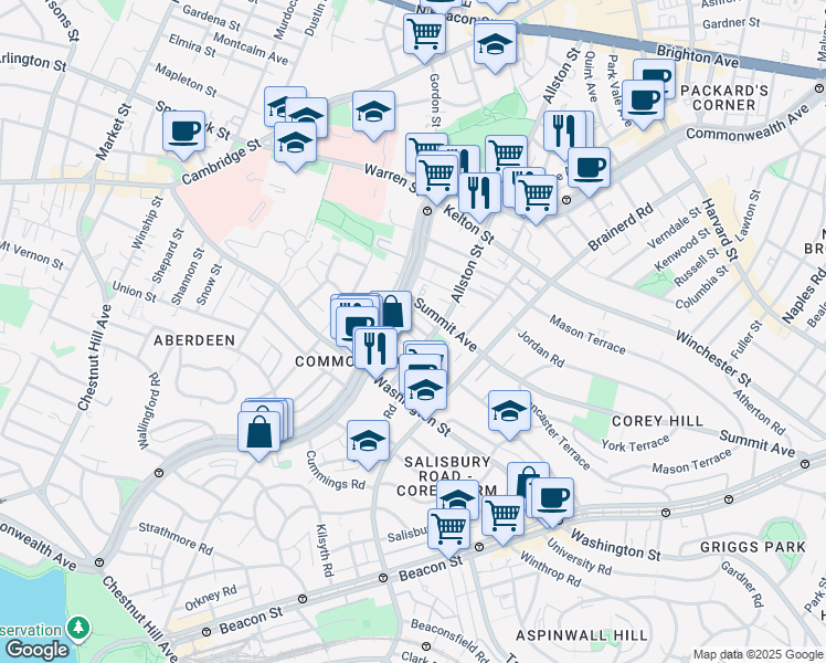 map of restaurants, bars, coffee shops, grocery stores, and more near 15 Carol Avenue in Boston