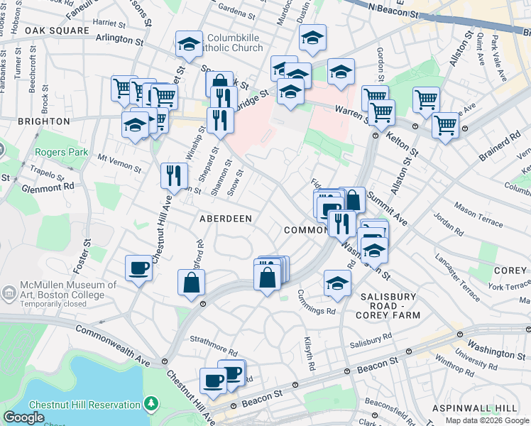 map of restaurants, bars, coffee shops, grocery stores, and more near 78 Claymoss Road in Boston