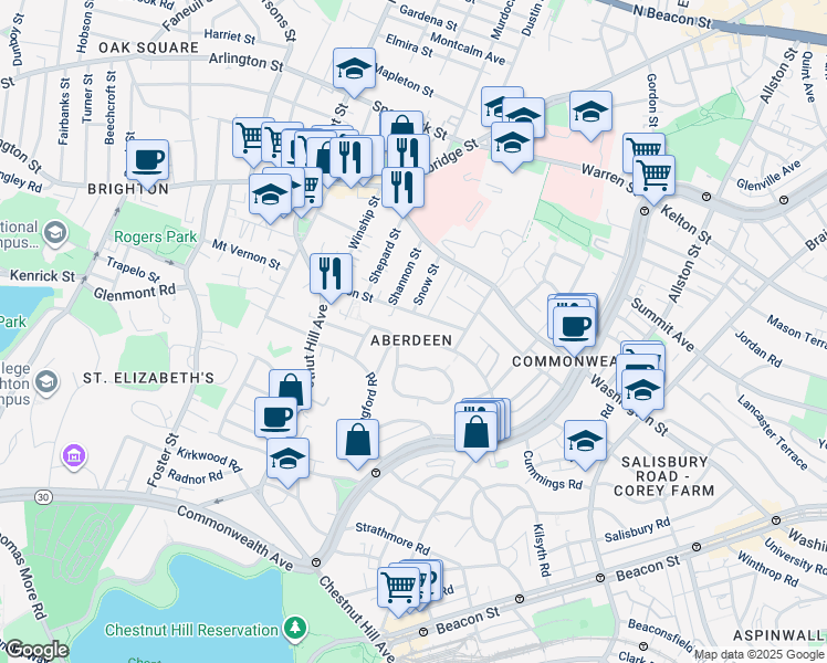 map of restaurants, bars, coffee shops, grocery stores, and more near in Boston