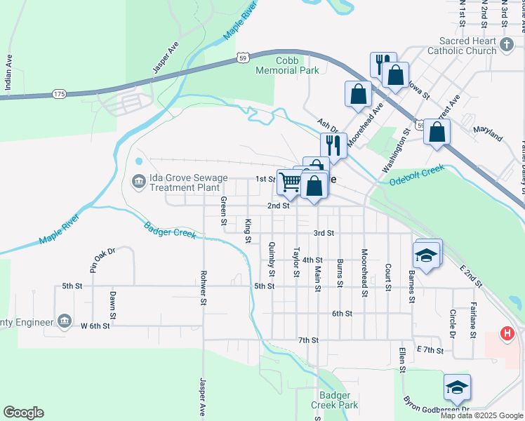 map of restaurants, bars, coffee shops, grocery stores, and more near 709 2nd Street in Ida Grove